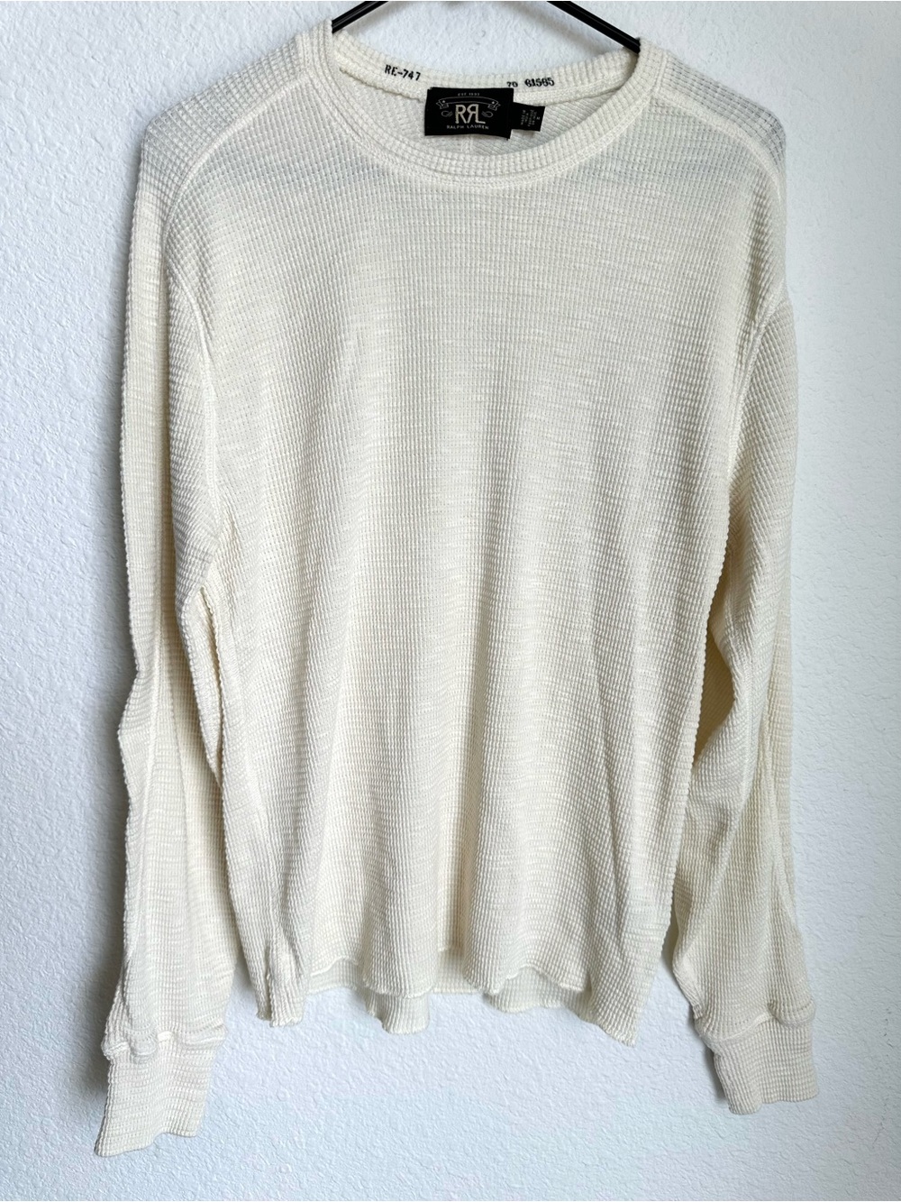 RRL Ralph Lauren textured Waffle-Knit Cream Long Sleeve Shirt Mens medium - Picture 4 of 13